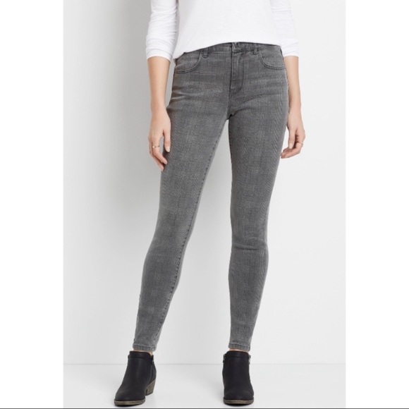 NEW Maurice’s 24 Long Plus Size DenimFlex High Rise Gray Plaid Print Jeggings - Picture 5 of 11